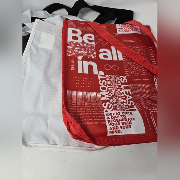 LULULEMON PREOWNED SHOPPING BAG BUNDLE OF 10 SMALL REUSABLE BAGS RED WHITE BLACK - Picture 4 of 12